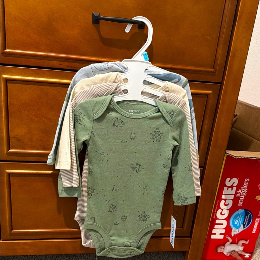 Carter's Green and Cream Long-Sleeve Baby Bodysuit Set - 4-Pack